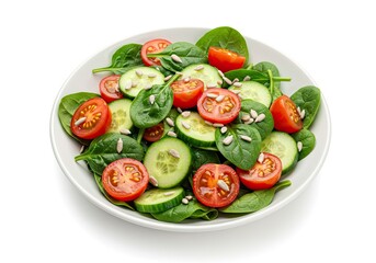 Fresh Spinach Salad with Feta on White Background 