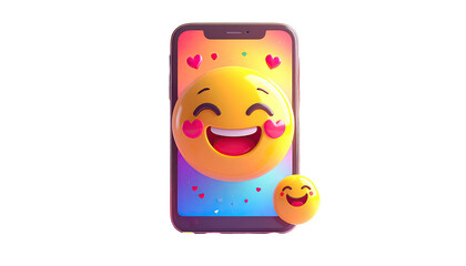 A stylized smartphone display showcasing a cheerful emoji