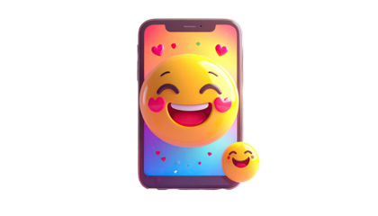 A stylized smartphone display showcasing a cheerful emoji