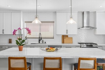 Modern living room with flat-screen TV, fireplace, and minimalist decor in natural light
