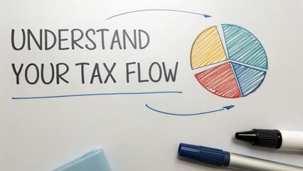 Understand Your Tax Flow with Colorful Pie Chart and Writing Materials on Clean Surface