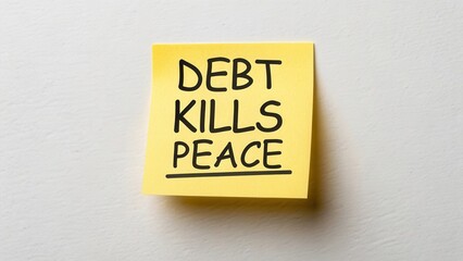 Thought-provoking sticky note message highlighting the impact of debt on personal peace and wellbeing in modern life
