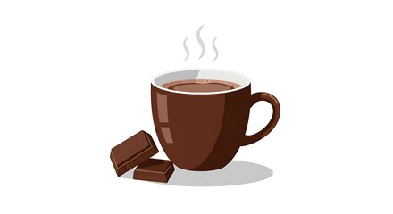 Obraz premium Warm Hot Chocolate in Brown Mug with Chocolate Chunks with Isolated on White.