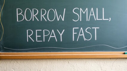 Obraz premium Motivational Financial Advice Written on Chalkboard for Borrowing and Repayment Strategies in Personal Finance Planning
