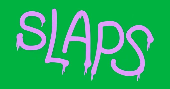 Startup animating graffiti 'SLAPS' pulsing, resizing, swirling mist on transparent canvas branding