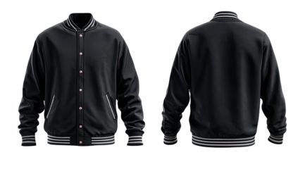 Black varsity jacket, front & back views