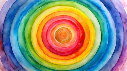 Watercolor painting of concentric circles in rainbow colors, a vibrant and colorful design