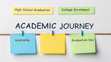 Visual Representation of Academic Journey Featuring Milestones of High School and College Enrollment with Sticky Notes