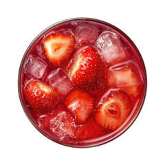 Top view of a glass of strawberry iced drink