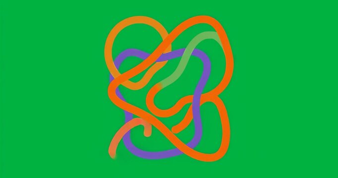 On loading, three loops intertwining over patchy backdrop shifting to show cyclic transformation