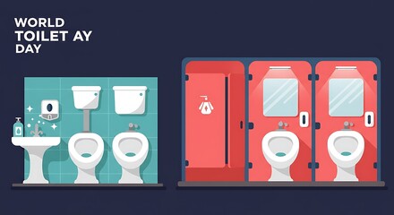 World Toilet Day Illustration Modern Restrooms Design with Hygiene Sanitation Concept.