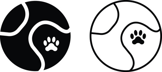 ball for dog with pet icons set, collection and group of silhouette and outline illustration, flat and line style vector design isolated on transparent background