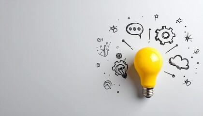 Yellow bulb with doodles, symbol of brainstorming and ideas
