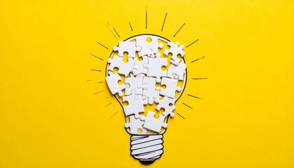 Puzzle bulb on yellow, symbol of problem‑solving and creativity