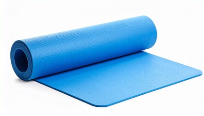 Blue yoga mat rolled out, symbol of balance and practice