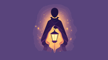 Mysterious figure holding lantern illustration