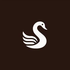 Elegant Swan Silhouette Vector Icon on Dark Background