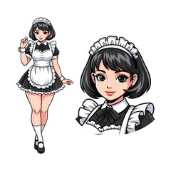 Cute Japanese Maid Illustration Art