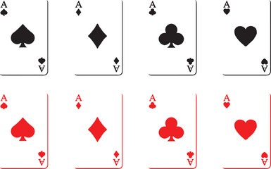 ace, aces, playing cards, cards, spades, diamonds, clubs, hearts, black, red, suit, gambling, poker, casino, game, deck, symbol, illustration, graphic, design, element, collection, set, top, bottom, r