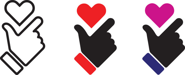 hand, gesture, heart, symbol, love, finger, forming, shape, sign, icon, graphic, design, vector, set, collection, black, red, purple, blue, communication, affection, care, romantic, kpop, korean, fing