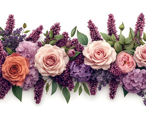 Elegant Floral Illustration Border of Roses and Lilacs