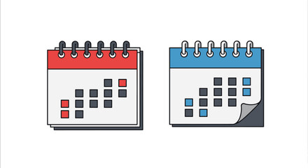 Two colorful calendars displaying squares representing days of the month.