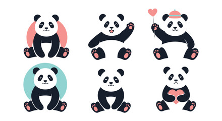 Obraz premium Cute cartoon pandas sitting and holding various items.