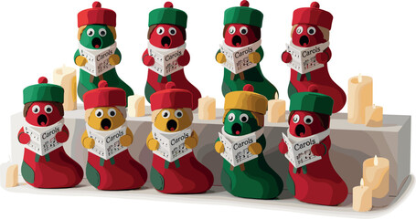 Collection of festive christmas stockings with candle accents