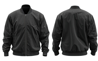 Dark gray bomber jacket, front and back views