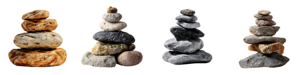 Stone Balance Art: Calming Zen Stacks on White Background
