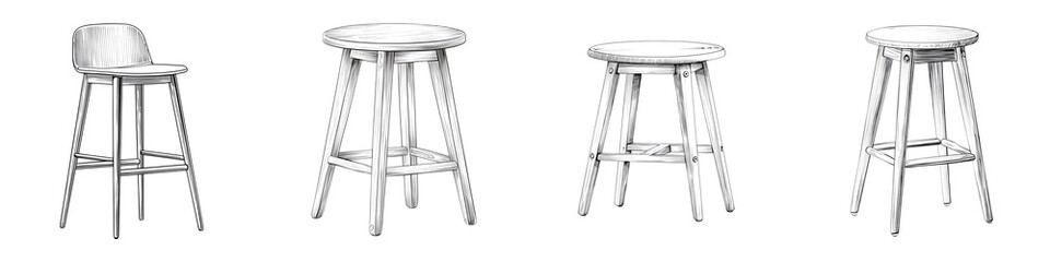 Hand-Drawn Stool Collection: Vintage and Modern Designs
