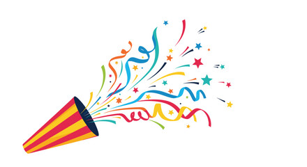 Celebration party popper exploding with colorful confetti and streamers for festive occasions.