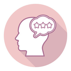 Customer feedback icon showing satisfaction stars in a thought bubble inside a head silhouette stakeholder icon