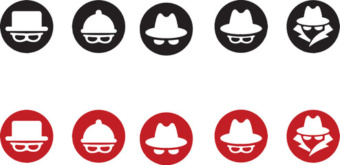 incognito, black, icons, design, vector, illustration, collection