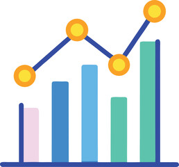Bar chart icon featuring a line rising, representing increasing data trends and growth in statistics.
