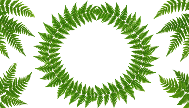 Circular fern leaf frame on black background