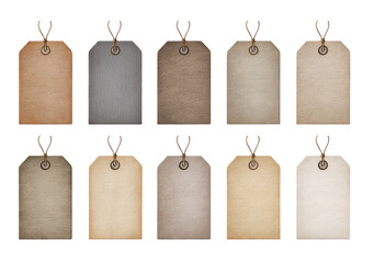 Vintage-style price tags in various muted tones