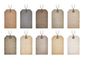 Vintage-style price tags in various muted tones