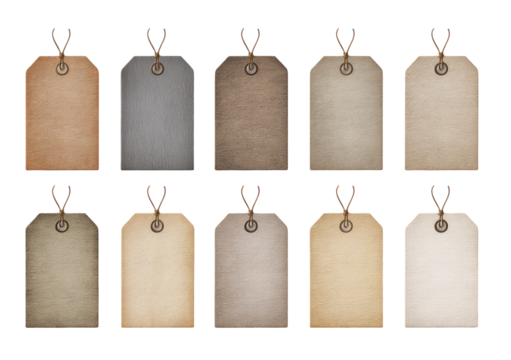 Vintage-style price tags in various muted tones