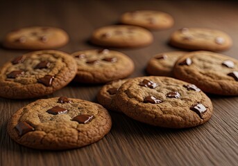 Freshly Baked Cookies with Chocolate Chips on White Background 