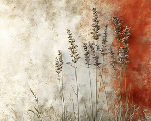 Dried Grass Against Textured Wall Background Illustration