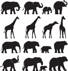 PrintSilhouettes of african wildlife elephants giraffes and bears