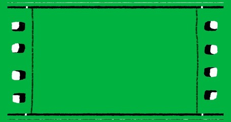 Playback starting showing handdrawn filmstrip presenting blank frame on transparent background