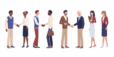 Fototapeta premium Diverse group of business professionals shaking hands and standing together in a line