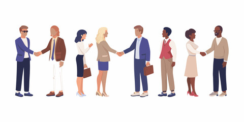 Fototapeta premium Diverse group of business professionals shaking hands and making deals on a white background