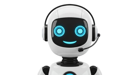 Fototapeta premium 3D Rendered Cheerful Robot Assistant with Headset for Customer Support