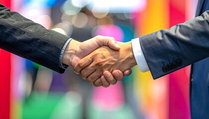 Businessmen shaking hands at a convention