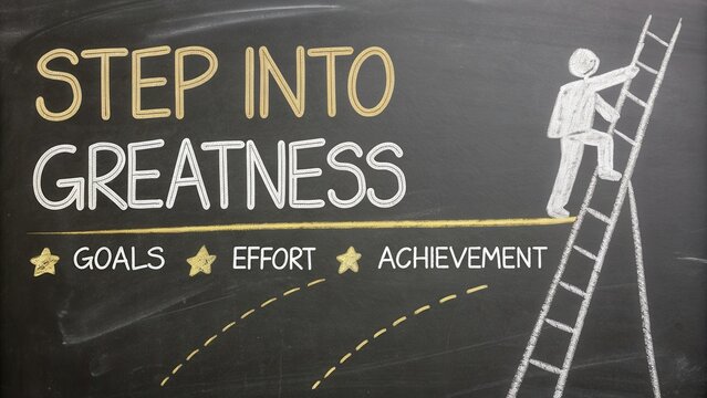 Step into Greatness: Inspiring Journey Toward Goals and Achievement with Ladder on Chalkboard Background