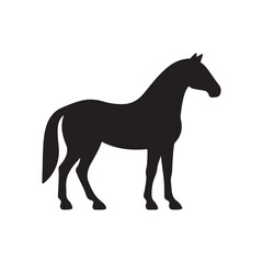 Black silhouette of a horse standing still isolated on white background