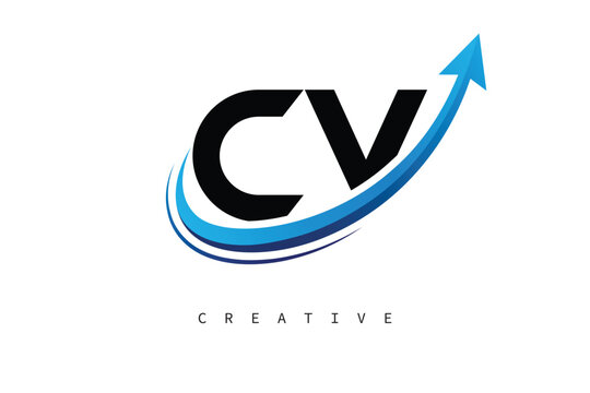 CV Letter Logo with Dynamic Arrow Swoosh – Modern Business Branding, Growth, Progress & Innovation Symbol